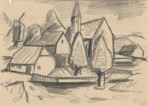 Lot 7101, Auction  118, Huth, Willy Robert, Friesisches Dorf mit Windmühle