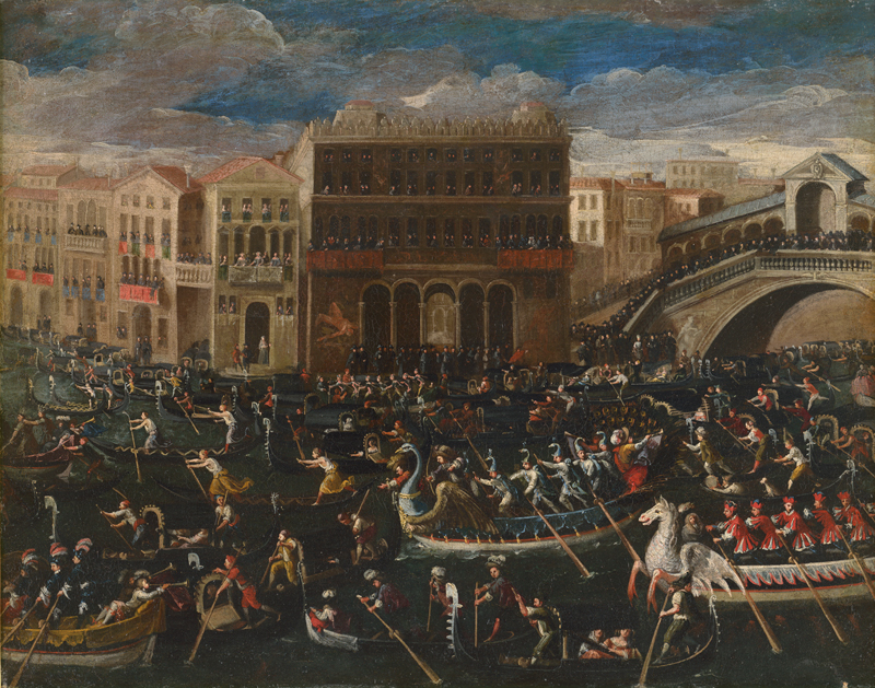 Lot 6005, Auction  118, Venezianisch, 17. Jh. Festtagsregatta auf dem Canal Grande nahe der Rialtobrücke