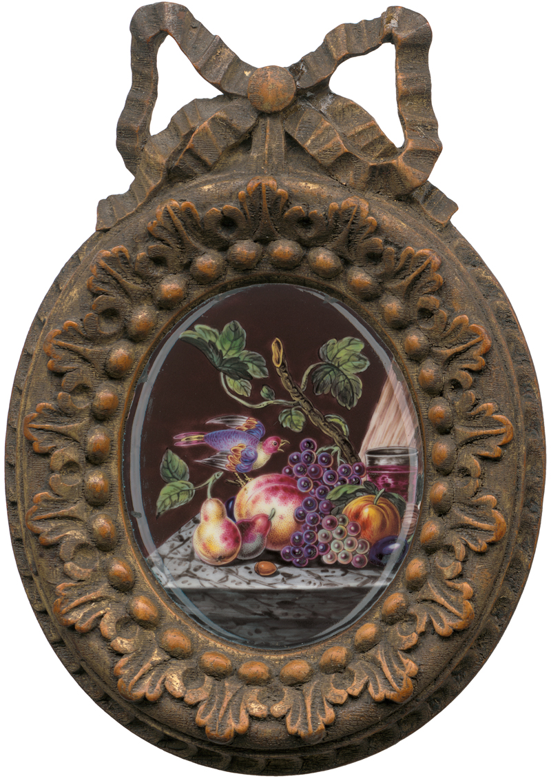 Lot 6461, Auction  118, Deutsch, frühes 18. Jahrhundert. Emaille Miniatur Paar: Stillleben mit Früchten und Vögeln 