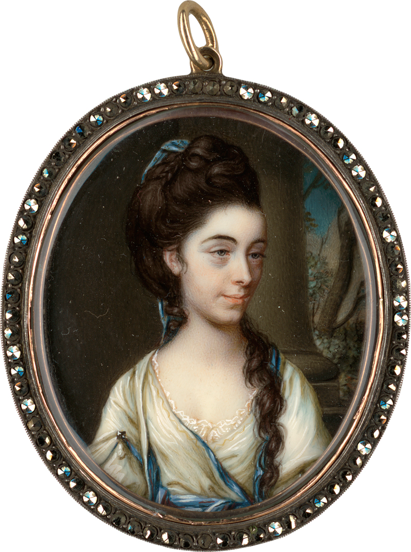 Lot 6473, Auction  118, Scouler, James, Miniatur Portrait einer jungen Frau mit langem, dunklem Haar, nach rechts blickend