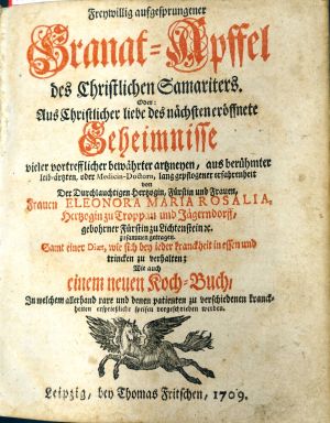 Lot 302, Auction  119, Eleonora Maria Rosalia, Herzogin zu Troppau und Jägerndorf, Freywillig aufgesprungener Granat-Apffel 