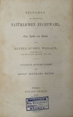 Lot 331, Auction  119, Wallace, Alfred Russel, Beiträge zur Theorie der natürlichen Zuchtwahl