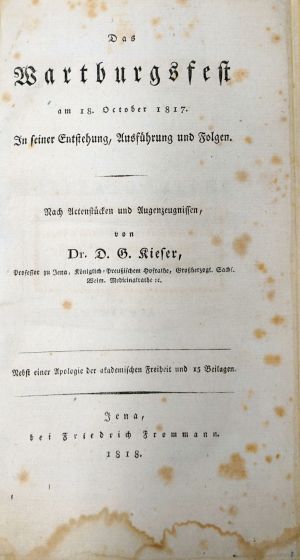 Lot 469, Auction  119, Kieser, Dietrich Georg, Das Wartburgsfest am 18. October 1817
