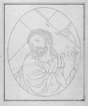 Lot 1111, Auction  119, Kreuztragender Christus, Kalligraphie-Porträt. Französischer Text und Federzeichnung in Tinte auf Papier