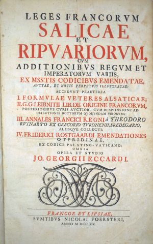 Lot 1696, Auction  119, Eckhart, Johann Georg von, Leges Francorum Salicae et ripuariorum 