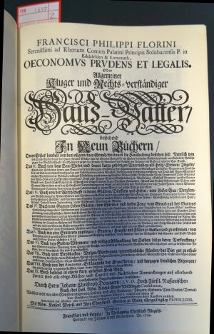 Lot 1697, Auction  119, Florinus, Franciscus Philippus, Oeconomus prudens et legalis