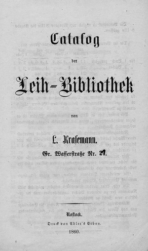 Lot 2036, Auction  119, Catalog der Leih-Bibliothek, von L. Krasemann