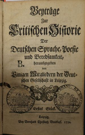 Lot 2063, Auction  119, Gottsched, Johann Christoph, Beyträge zur critischen Historie der deutschen Sprache, Poesie und Beredsamkeit
