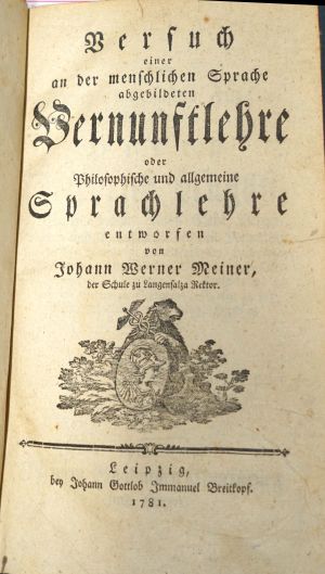 Lot 2112, Auction  119, Meiner, Johann Werner, Versuch einer an der menschlichen Sprache abgebildeten Vernunftlehre 