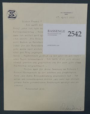 Lot 2542, Auction  119, Zweig, Stefan, Brief 1915