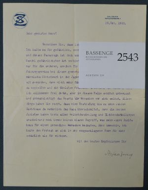 Lot 2543, Auction  119, Zweig, Stefan, Brief 1928