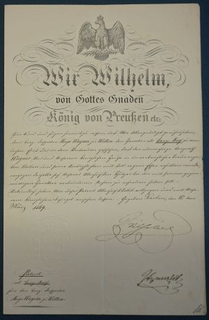 Lot 2606, Auction  119, Wilhelm I., Deutscher Kaiser, König von Preußen, Urkunde 1869 + Beigabe