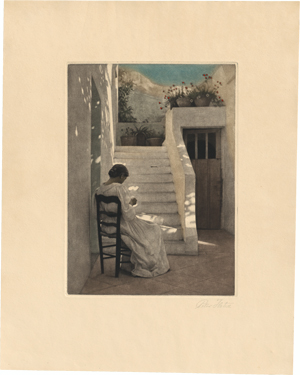 Lot 5331, Auction  119, Ilsted, Peter, Nähendes Mädchen im Schatten einer italienischen Villa