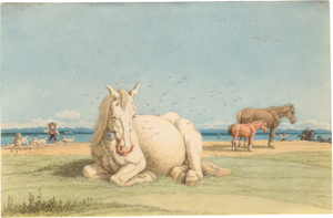 Lot 5336, Auction  119, Kobell, Wilhelm von, Liegendes Pferd auf der Weide