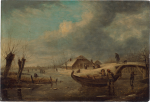 Lot 6018, Auction  119, Vermeulen, Andries - Umkreis, Winterlandschaft mit Schlittschuhläufern auf einem zugefrorenen Kanal
