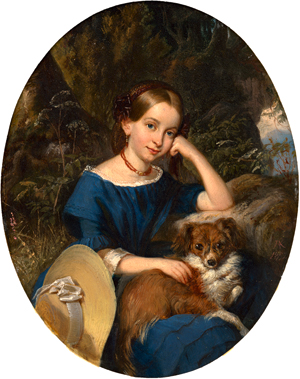 Lot 6037, Auction  119, Monogrammist AK, Porträt eines Mädchens im blauen Kleid und mit Schoßhündchen
