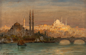 Lot 6110, Auction  119, Koerner, Ernst Carl Eugen, Blick auf Istanbul mit der Yeni Moschee und der Süleymaniye-Moschee