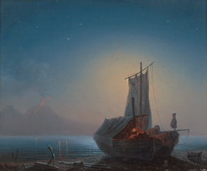 Lot 6120, Auction  119, Mayer, Auguste Antoine François, Fischerboote am Strand des Golfes von Neapel, im Hintergrund der Vesuv