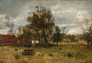 Lot 6157, Auction  119, Moras, Walter, Landschaft mit einem Ziehbrunnen auf einer Dorfwiese