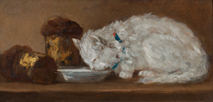 Lot 6169, Auction  119, Französisch, Ende 19. Jh. "Dejeuner": Katze mit Milch udn zwei Brioches
