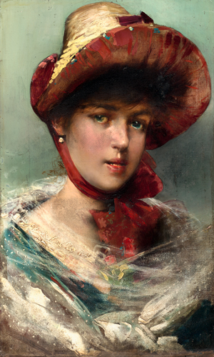Lot 6203, Auction  119, Französisch, um 1880. Junge Dame mit rotem Sonnenhut