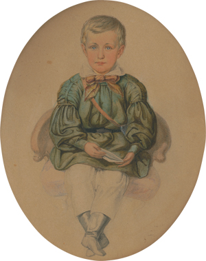 Los 6255 - Deutsch - um 1830. Bildnis eines sitzenden Knaben im grünen Hemd mit seinem Buch - 0 - thumb