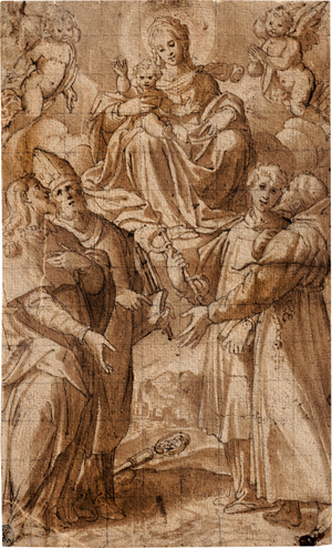 Lot 6526, Auction  119, Procaccini, Camillo, Madonna mit Kind auf Wolken thronend und vier Heilige
