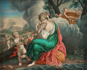 Lot 6554, Auction  119, Deutsch, um 1700. Venus auf einer Muschel sitzend und Cupido: Allegorie des Frühlings