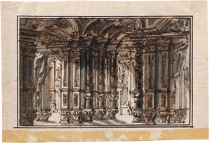 Lot 6562, Auction  119, Italienisch, 18. Jh. . Theaterprospekt mit barocker Säulenhalle