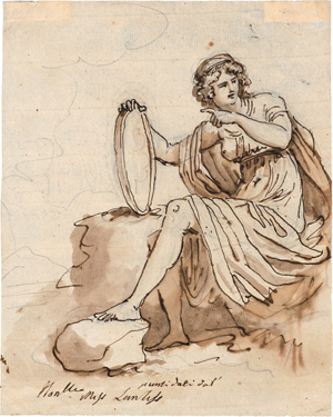 Lot 6577, Auction  119, Labruzzi, Carlo, Sitzende Frau in antikischem Gewand mit einem Tamburin.