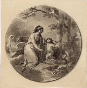 Lot 6579, Auction  119, Französisch, um 1800. Venus fesselt Amor mit einer Blumengirlande an einen Baum