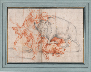 Lot 6590, Auction  119, Deutsch, 18. Jh. . Sauhunde im Kampf mit einem Wildschwein