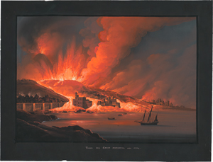 Lot 6658, Auction  119, Neapolitanisch, 19. Jh. . Nächtlicher Vesuvausbruch bei Torre del Greco im Jahr 1794