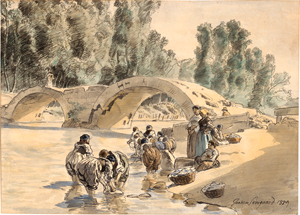 Lot 6660, Auction  119, Skovgaard, Joakim, Wäscherinnen an einer römischen Brücke am Fluss Liri in Sora 