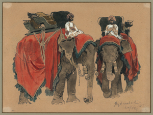 Lot 6670, Auction  119, Friedrich, Woldemar, Zwei indische Elefanten mit ihren Mahuts