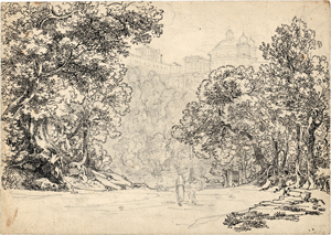 Lot 6678, Auction  119, Salathé, Friedrich, Waldlandschaft bei Ariccia mit Blick aus der Schlucht auf den Palazzo Chigi und die Kirche