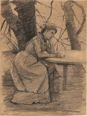 Lot 6692, Auction  119, Ilsted, Peter, Die Mutter des Künstlers, Johanne Sophie Lund, nachdenklich an einem Gartentisch sitzend