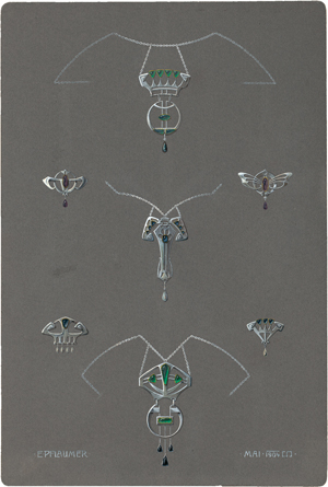 Lot 6749, Auction  119, Pflaumer, Eugen, Entwürfe für mit Edelsteinen besetzten Silberschmuck
