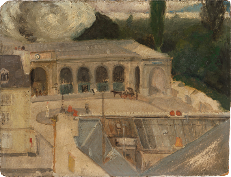 Lot 6260, Auction  119, Französisch, um 1920. Blick auf einen Stadtplatz