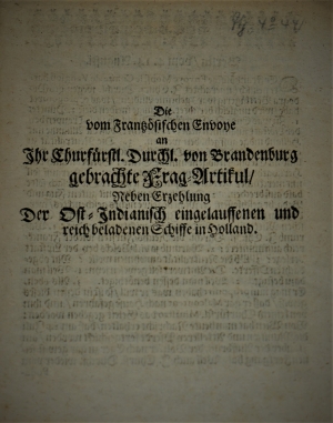 Lot 160, Auction  120, vom Frantzösischen Envoye, Die, an Ihr Churfürstl. Durchl. von Brandenburg gebrachte Frag-Artikul
