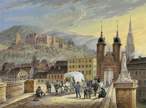 Lot 200, Auction  120, Heidelberg, Blick über die Alte Brücke zum Brückentor und Ottheinrichsbau. Farbige Gouache auf Vélinpapier. 