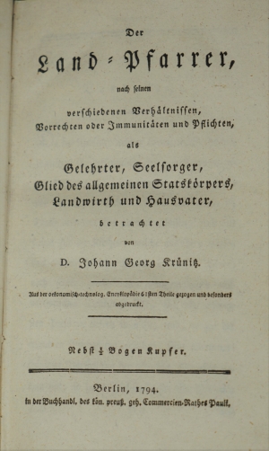 Lot 469, Auction  120, Krünitz, Johann Georg, Der Land-Pfarrer