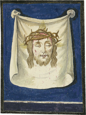Lot 1592, Auction  120, Vera ikon, Das Antlitz  Christi im Leichentuch der Heiligen Veronika. Farbige Gouache-Malerei auf festem Büttenpapier. 