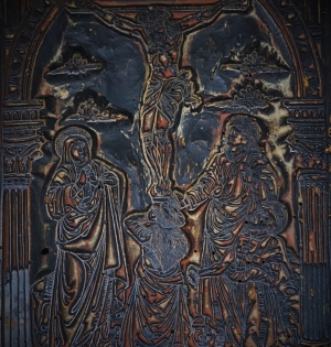 Los 1693 - Kreuzigung Kanonbild - Spätgotischer Holzstock. aus Hartholz mit der Darstellung der Kreuzigung Christi als Zierseite  - 6 - thumb