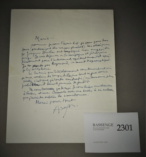 Lot 2301, Auction  120, Aragon, Louis, Brief an eine Mitarbeiterin