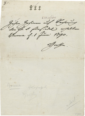 Los 2318 - Goethe, Johann Wolfgang von - Eigenhändige Quittung 1790 - 0 - thumb