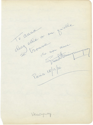 Lot 2331, Auction  120, Hemingway, Ernest, Albumblatt 1956