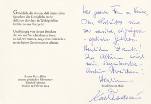 Lot 2677, Auction  120, Dedecius, Karl, Eigenh. Gruß auf Briefkarte m. U. 1 S. 
