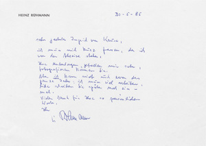 Lot 2791, Auction  120, Rühmann, Heinz, Eigenh. Brief m. U. 1 S. Quer-4°. O. O. 30.5.1985.