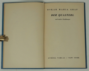 Lot 3423, Auction  120, Graf, Oskar Maria, Der Quasterl (Widmungsexemplar)